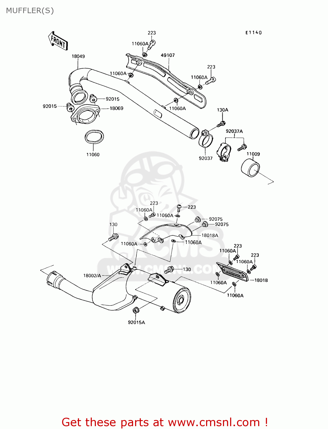 MUFFLER(S) KL650A9 KLR650 1995 USA CALIFORNIA CANADA