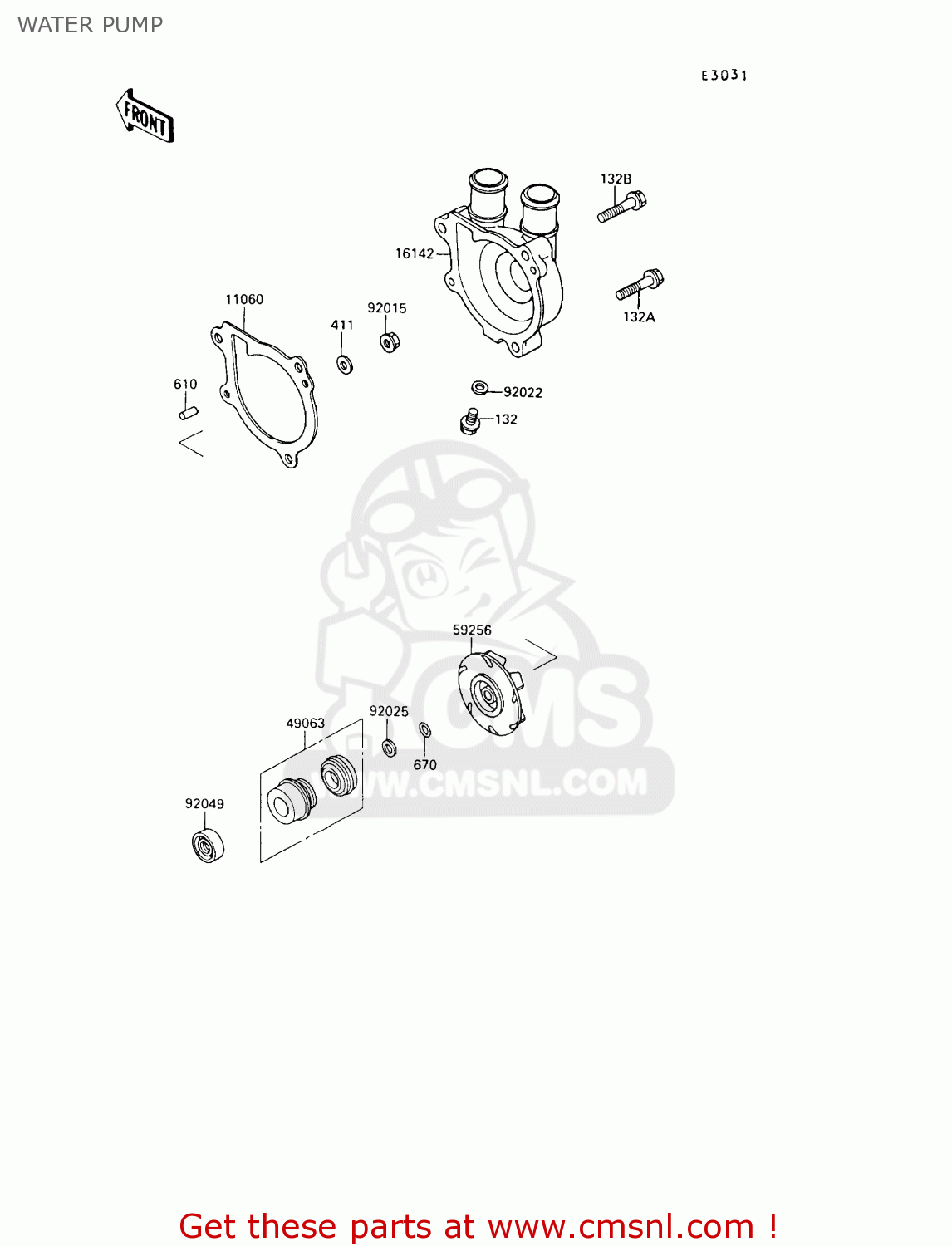 WATER PUMP KL650A9 KLR650 1995 USA CALIFORNIA CANADA