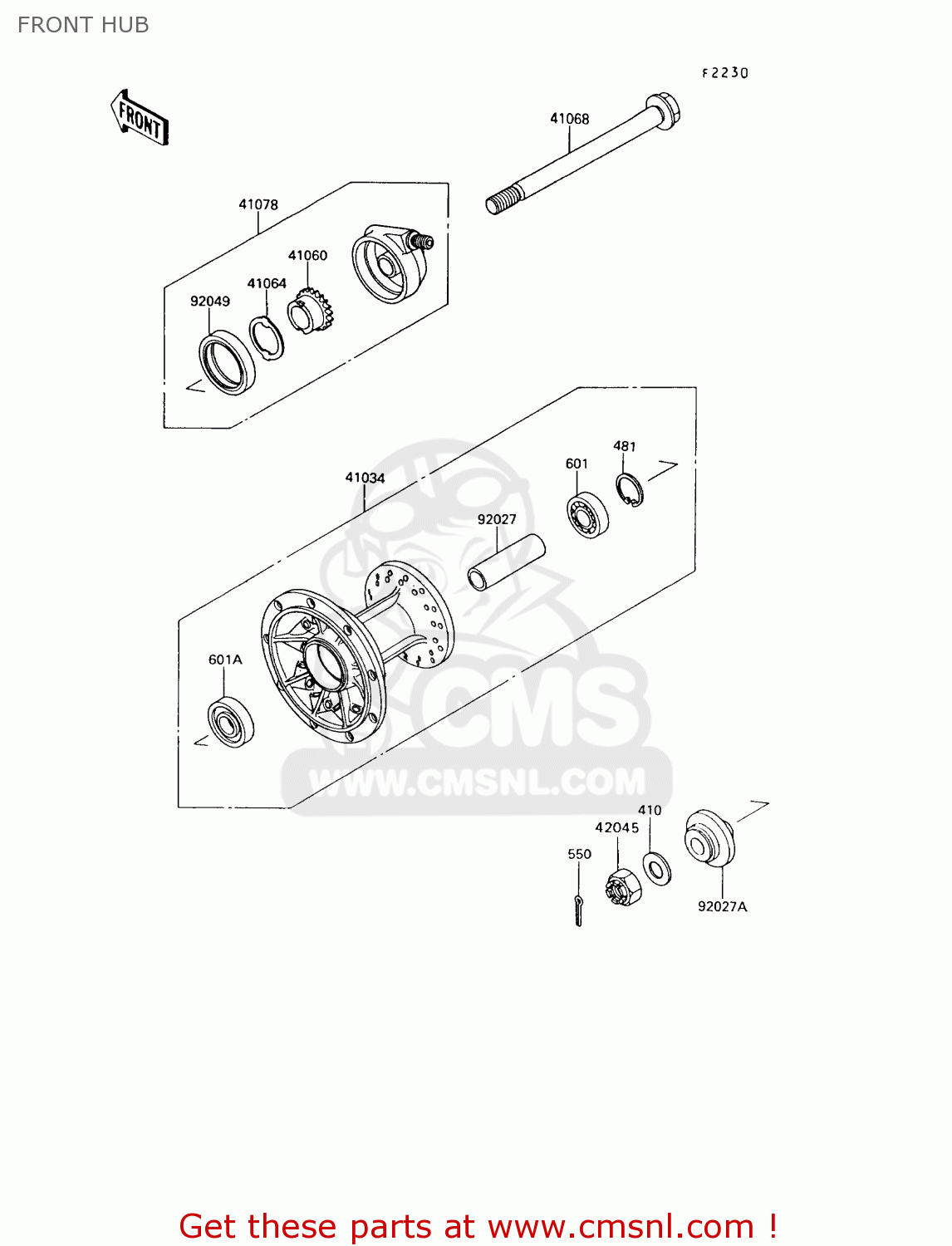 FRONT HUB KL650A9 KLR650 1995 USA CALIFORNIA CANADA