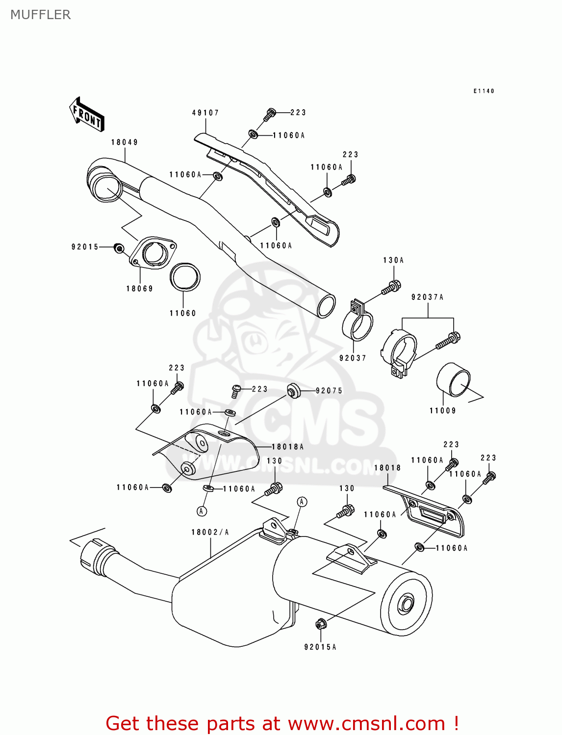 MUFFLER KL650B2 TENGAI 1990 EUROPE UK FR AR FG GR IT NR SD SP ST