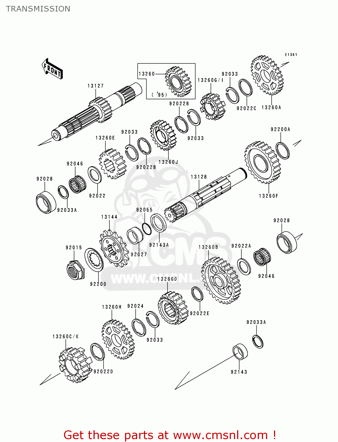 TRANSMISSION KL650C1 KLR650 1995 EUROPE UK FR NL AR FG GR IT NR SD SP ST