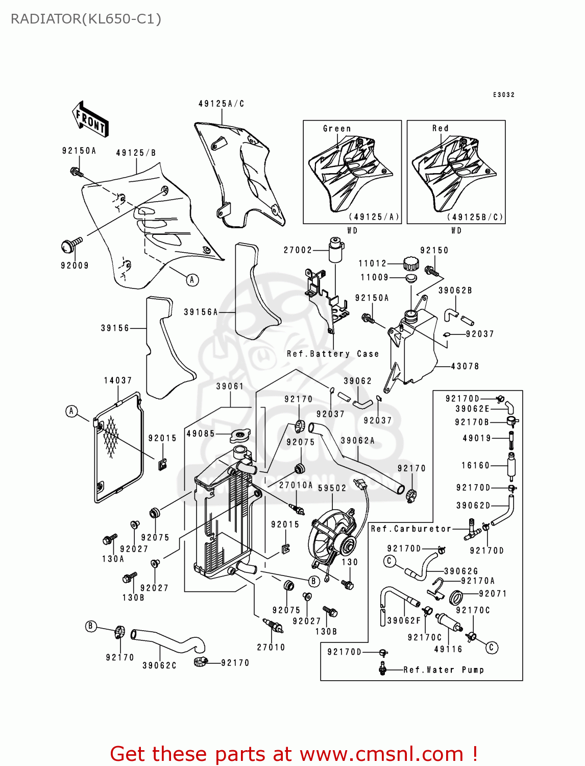 RADIATOR(KL650-C1) KL650C1 KLR650 1995 EUROPE UK FR NL AR FG GR IT NR SD SP ST