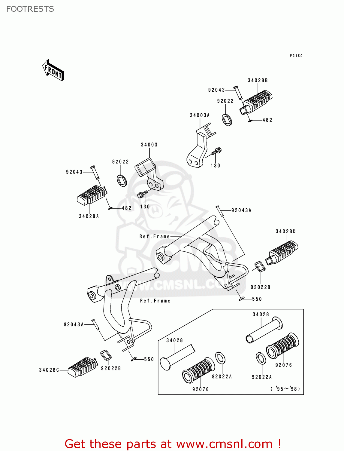 FOOTRESTS KL650C1 KLR650 1995 EUROPE UK FR NL AR FG GR IT NR SD SP ST