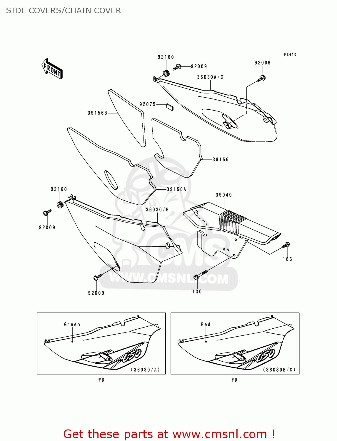 SIDE COVERS/CHAIN COVER KL650C1 KLR650 1995 EUROPE UK FR NL AR FG GR IT NR SD SP ST