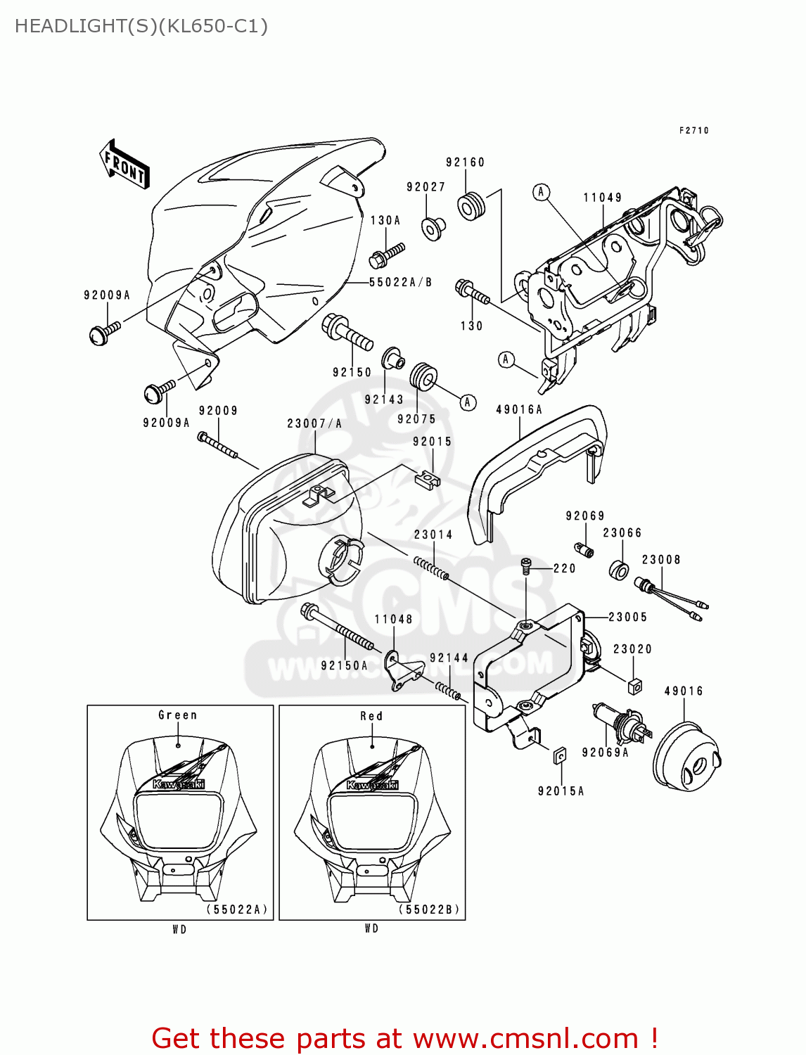 HEADLIGHT(S)(KL650-C1) KL650C1 KLR650 1995 EUROPE UK FR NL AR FG GR IT NR SD SP ST
