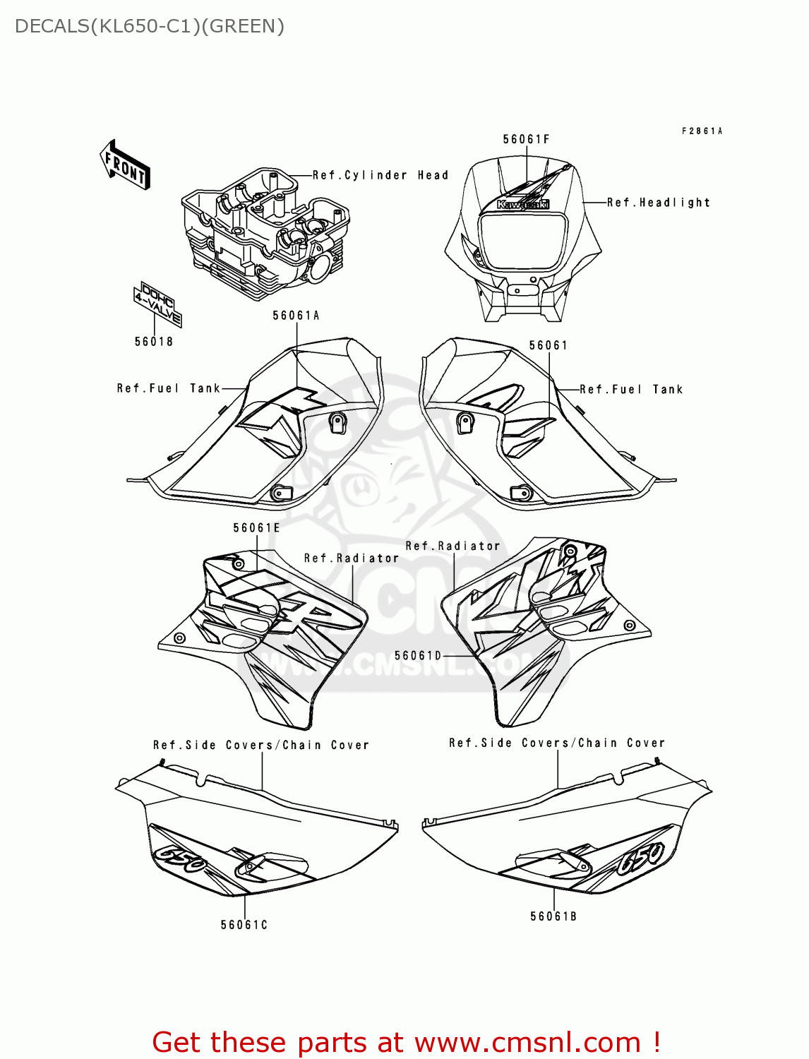 DECALS(KL650-C1)(GREEN) KL650C1 KLR650 1995 EUROPE UK FR NL AR FG GR IT NR SD SP ST