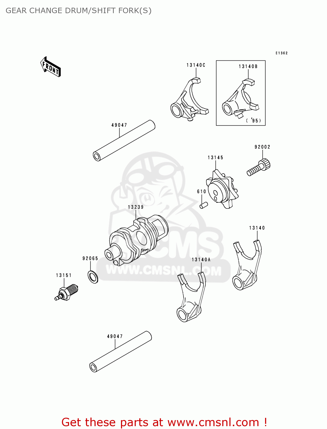 GEAR CHANGE DRUM/SHIFT FORK(S) KL650C2 KLR650 1996 EUROPE UK FR NL AR FG GR IT NR SD SP ST