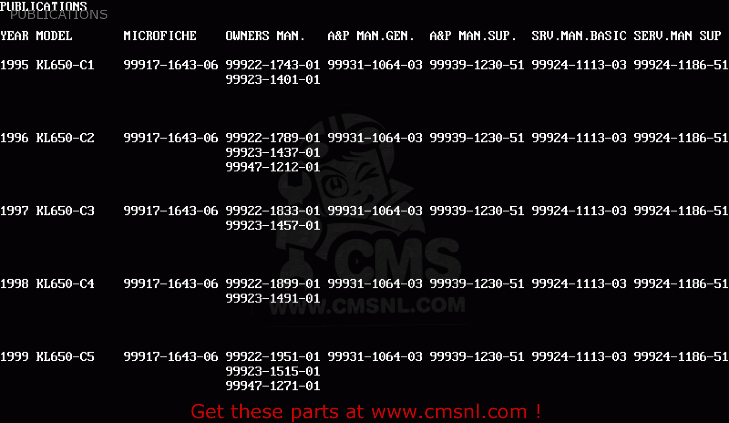 PUBLICATIONS KL650C4 KLR650 1998 UNITED KINGDOM FG