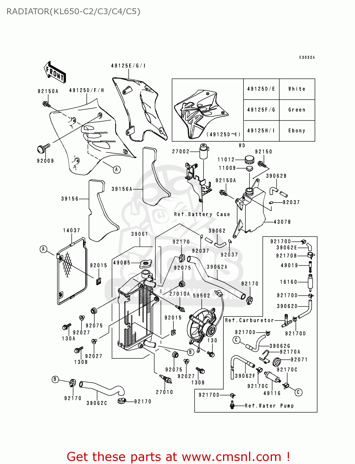RADIATOR(KL650-C2/C3/C4/C5) KL650C5 KLR650 1999 UNITED KINGDOM FR NL FG IT SP ST