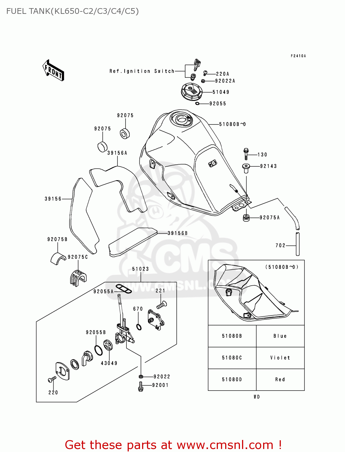 FUEL TANK(KL650-C2/C3/C4/C5) KL650C5 KLR650 1999 UNITED KINGDOM FR NL FG IT SP ST