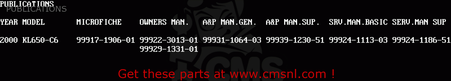 PUBLICATIONS KL650C6 KLR650 2000 CANADA