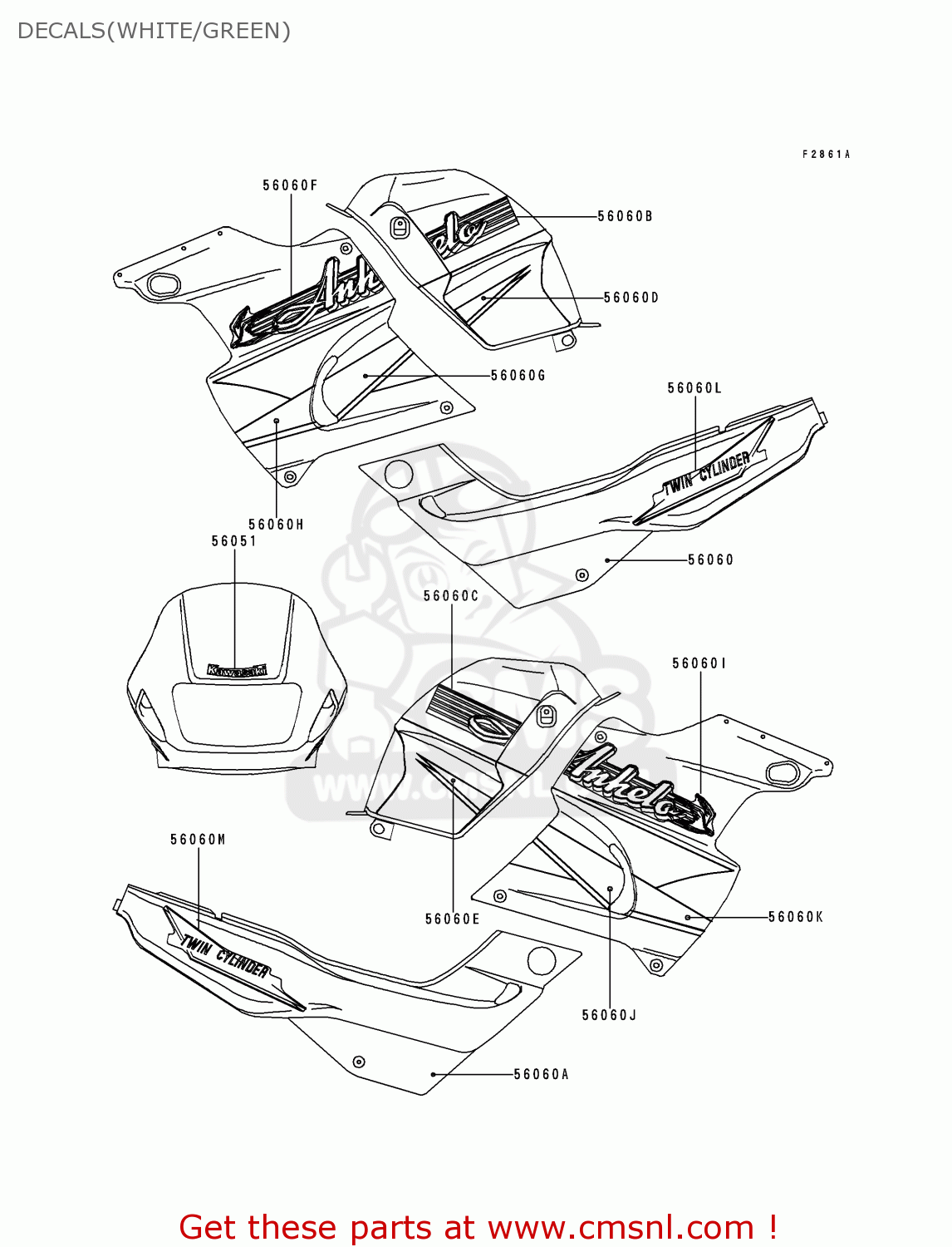 DECALS(WHITE/GREEN) KLE250-A3 1997 GREECE