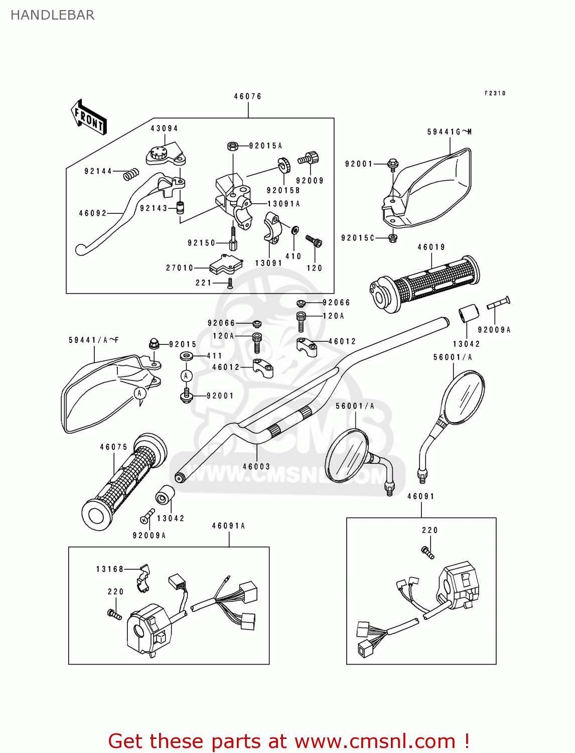 HANDLEBAR KLE500A1 1991 EUROPE UK FR AR FG GR IT NR SD SP ST