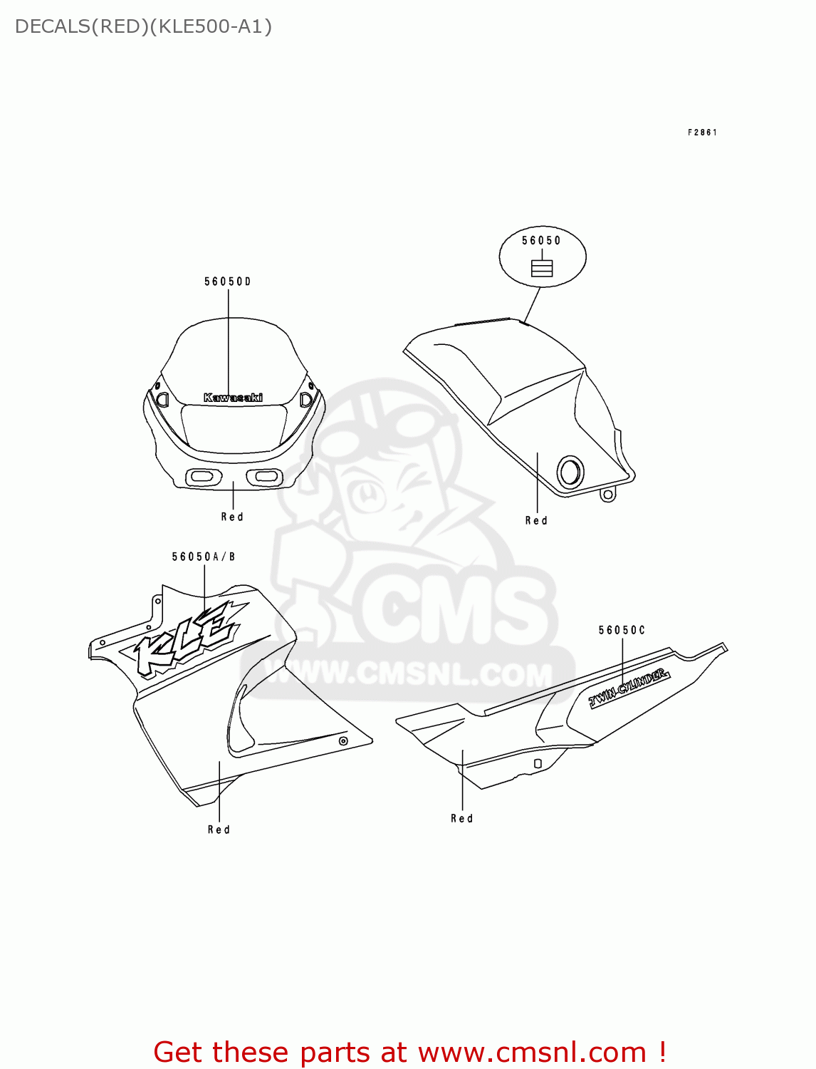 DECALS(RED)(KLE500-A1) KLE500A1 1991 EUROPE UK FR AR FG GR IT NR SD SP ST