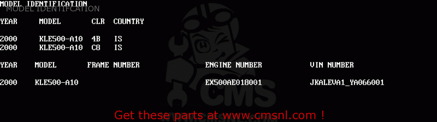 MODEL IDENTIFCATION KLE500A10 2000 IS