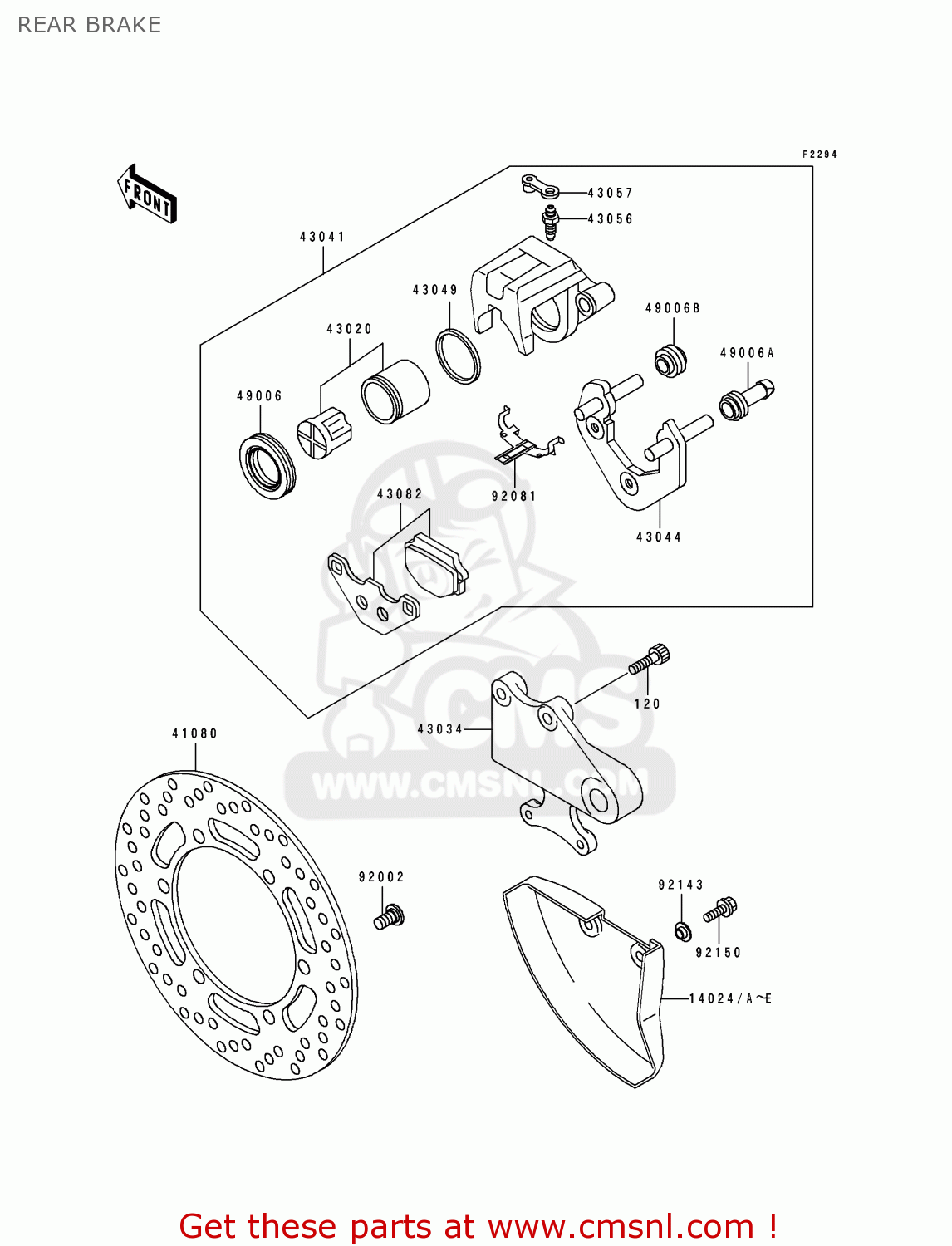 REAR BRAKE KLE500A2 1992 EUROPE UK FR AR FG GR IT NR SD SP ST