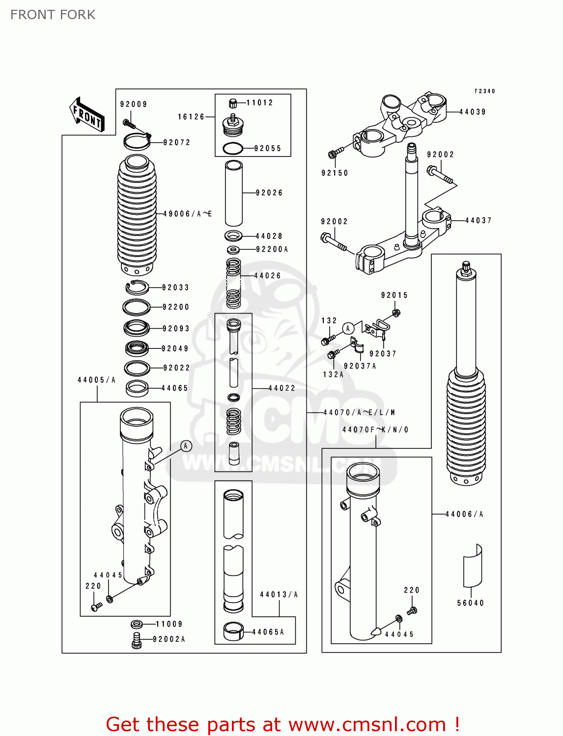 FRONT FORK KLE500A2 1992 EUROPE UK FR AR FG GR IT NR SD SP ST