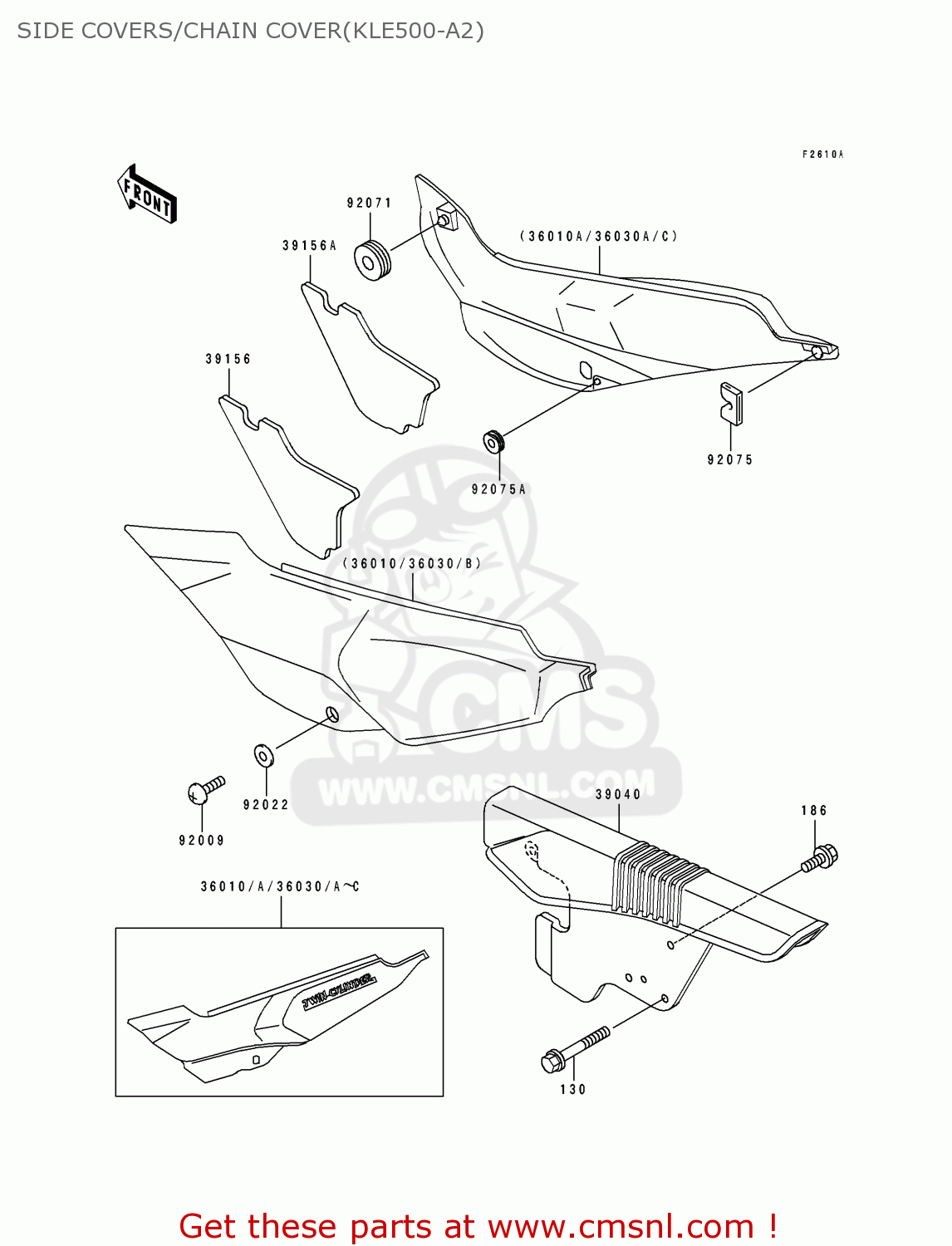 SIDE COVERS/CHAIN COVER(KLE500-A2) KLE500A2 1992 EUROPE UK FR AR FG GR IT NR SD SP ST