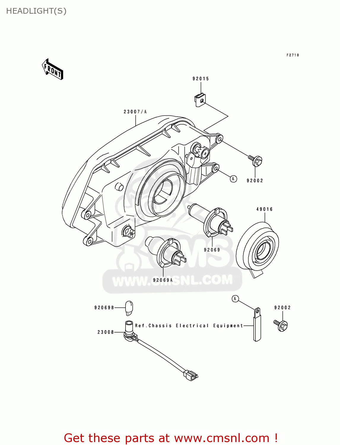 HEADLIGHT(S) KLE500A2 1992 EUROPE UK FR AR FG GR IT NR SD SP ST