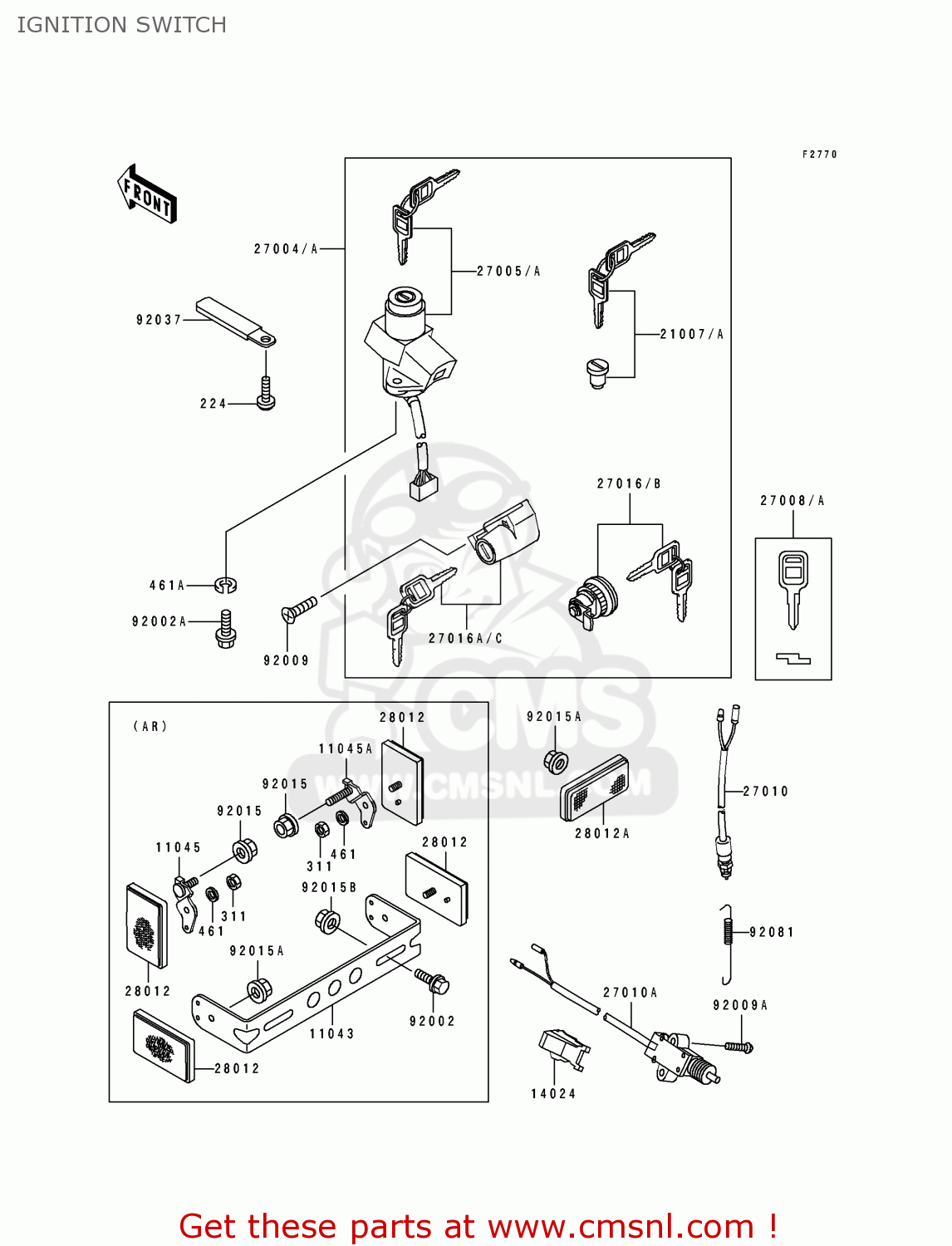 IGNITION SWITCH KLE500A2 1992 EUROPE UK FR AR FG GR IT NR SD SP ST