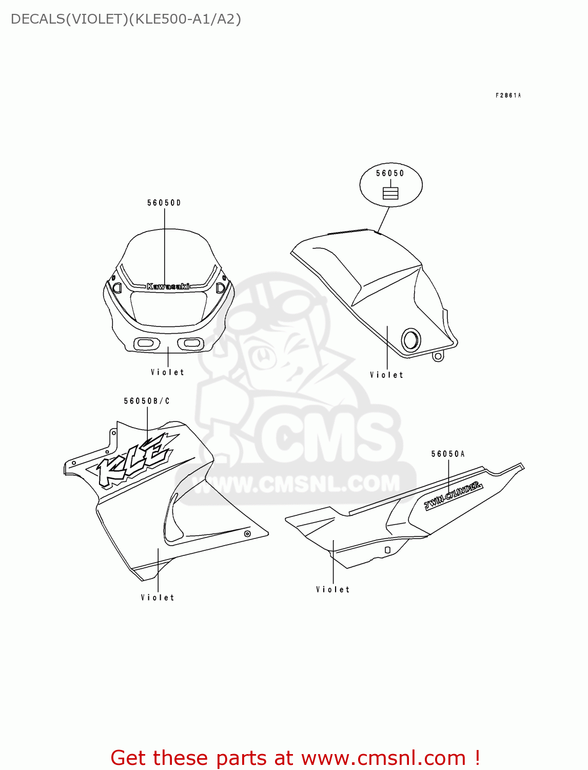 DECALS(VIOLET)(KLE500-A1/A2) KLE500A2 1992 EUROPE UK FR AR FG GR IT NR SD SP ST