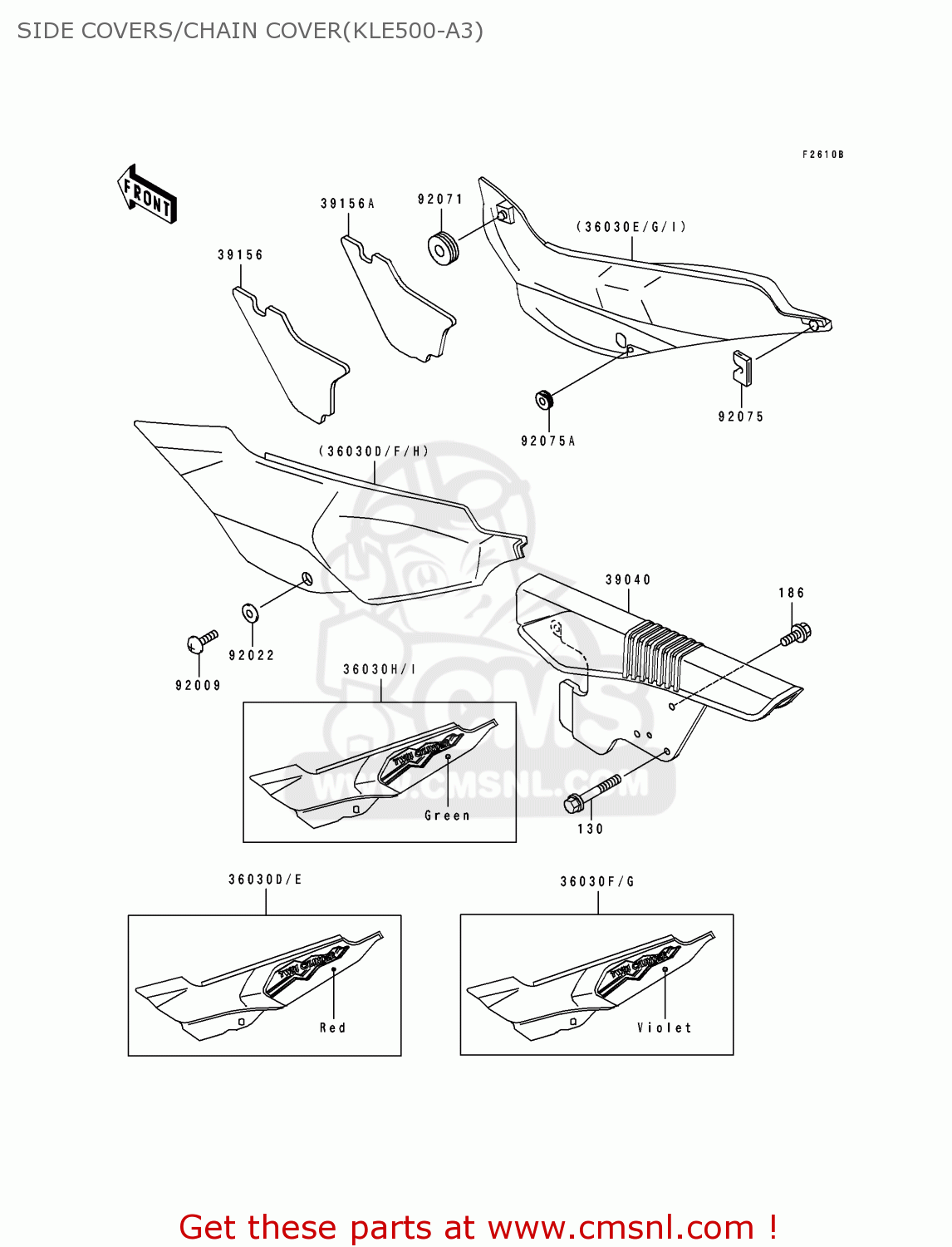 SIDE COVERS/CHAIN COVER(KLE500-A3) KLE500A3 1993 EUROPE UK FR NL AR FG GR IT NR SD SP ST