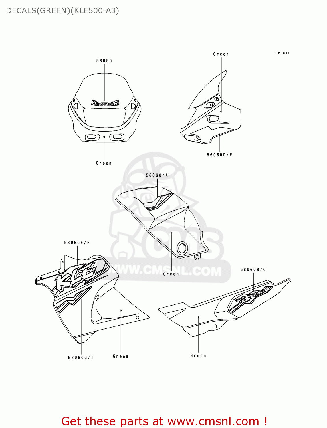 DECALS(GREEN)(KLE500-A3) KLE500A3 1993 EUROPE UK FR NL AR FG GR IT NR SD SP ST