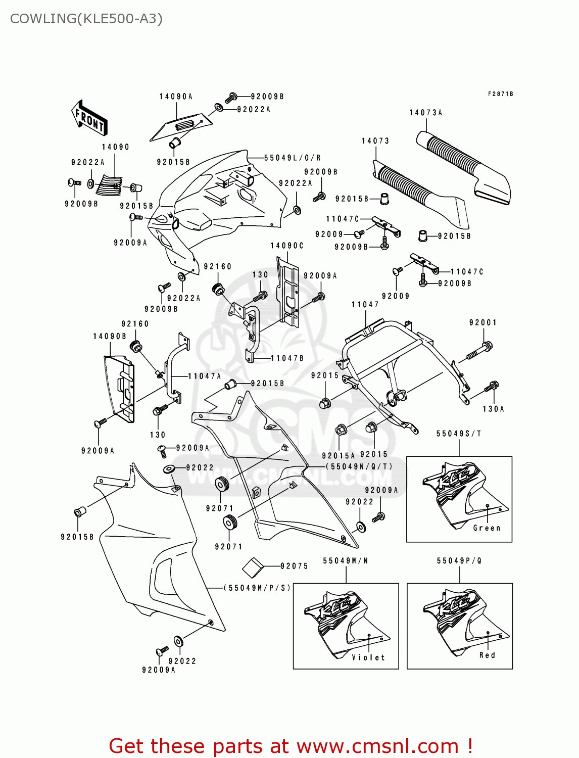 COWLING(KLE500-A3) KLE500A3 1993 EUROPE UK FR NL AR FG GR IT NR SD SP ST