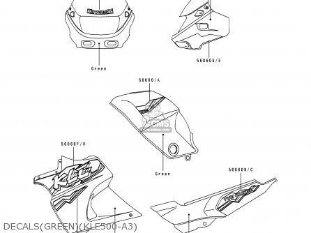 DECALS(GREEN)(KLE500-A3) - KLE500A3 1993 EUROPE UK FR NL AR FG GR IT NR SD SP ST