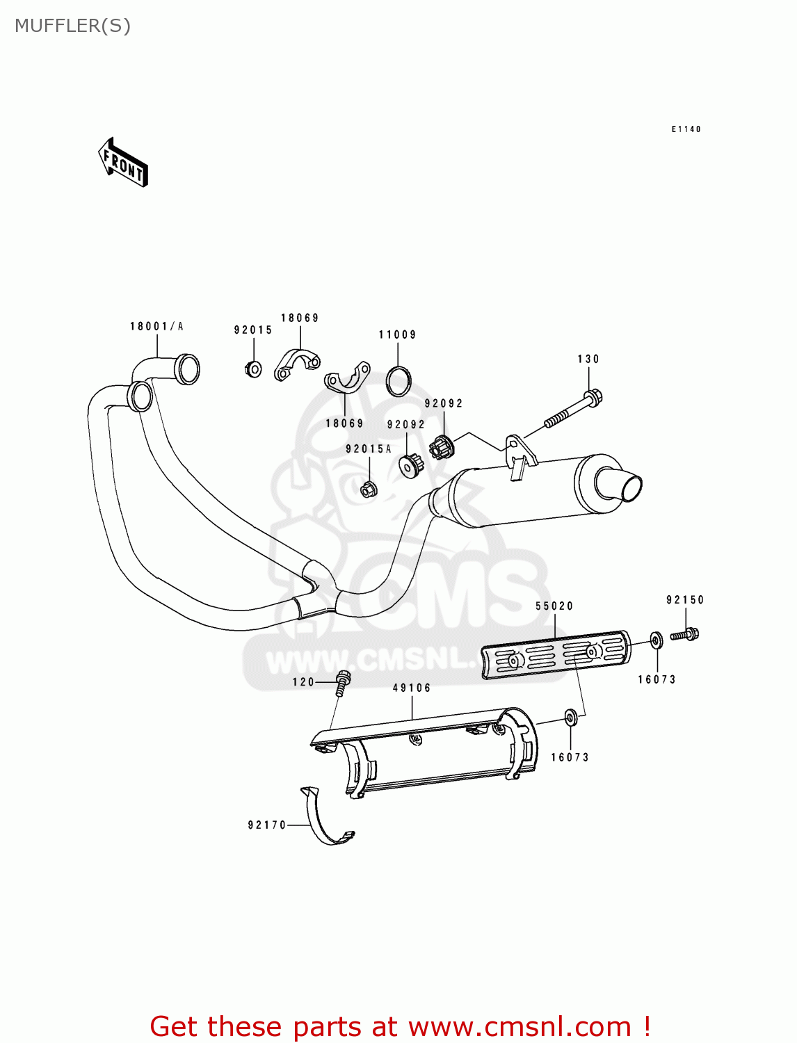 MUFFLER(S) KLE500A4 1994 EUROPE UK FR NL AR FG GR IT NR SP ST