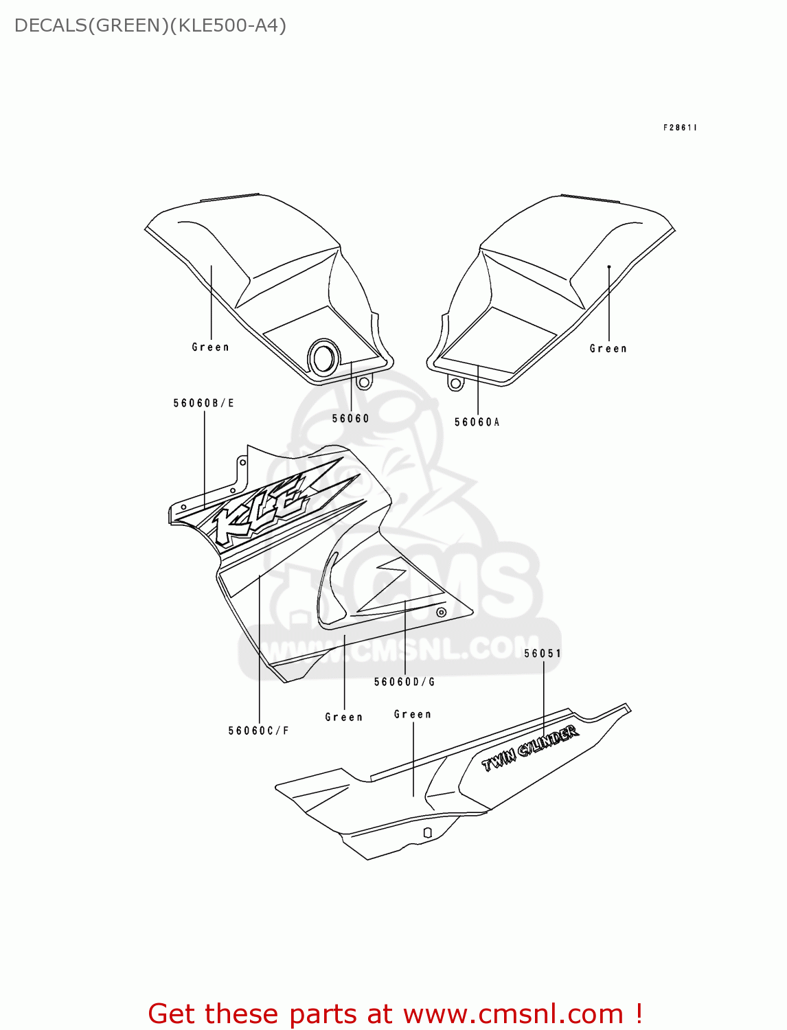 DECALS(GREEN)(KLE500-A4) KLE500A4 1994 EUROPE UK FR NL AR FG GR IT NR SP ST