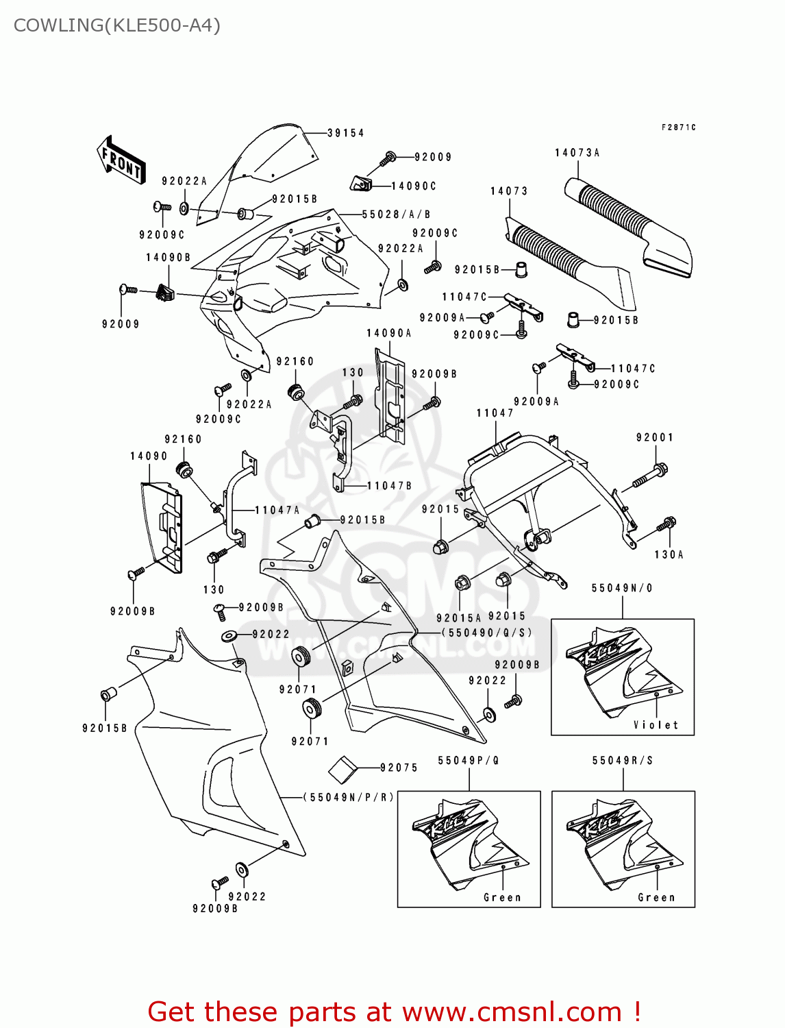 COWLING(KLE500-A4) KLE500A4 1994 EUROPE UK FR NL AR FG GR IT NR SP ST