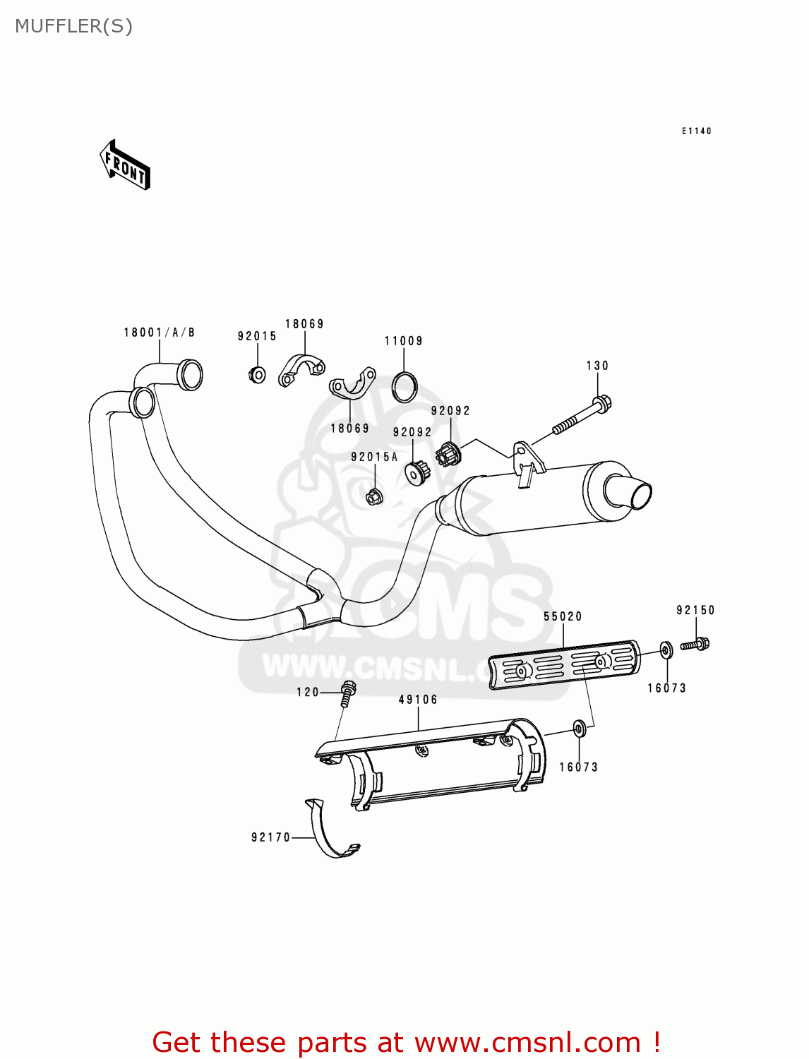 MUFFLER(S) KLE500A5 1995 EUROPE UK FR NL AR FG GR IT NR SD SP ST