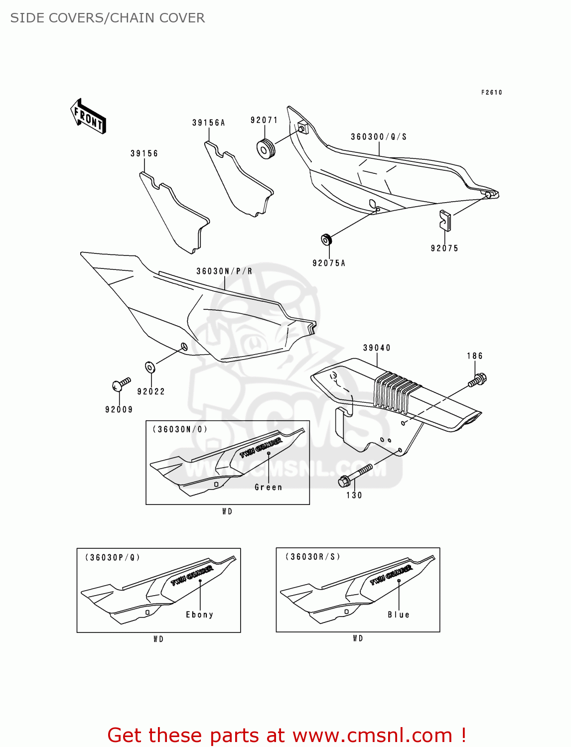 SIDE COVERS/CHAIN COVER KLE500A5 1995 EUROPE UK FR NL AR FG GR IT NR SD SP ST
