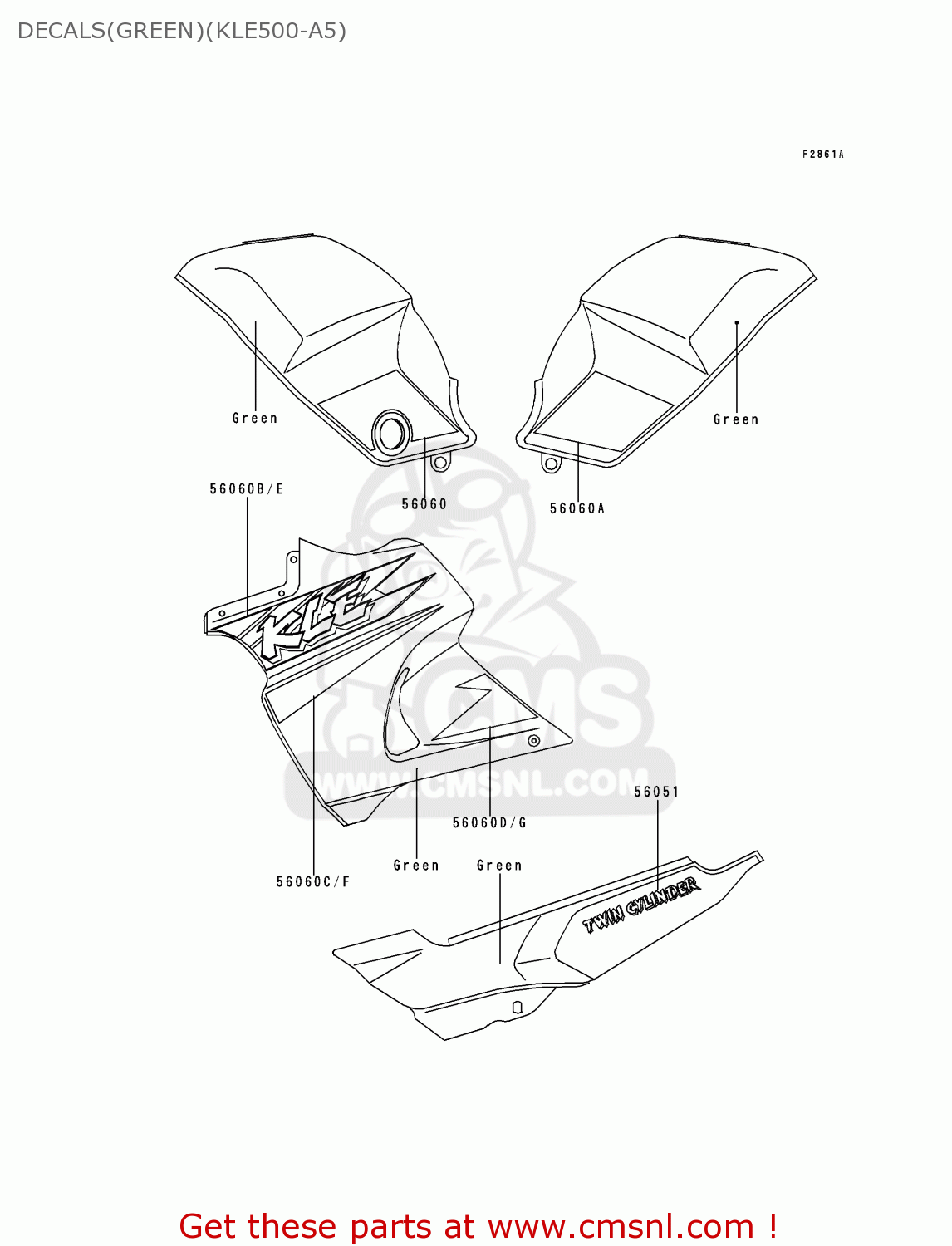 DECALS(GREEN)(KLE500-A5) KLE500A5 1995 EUROPE UK FR NL AR FG GR IT NR SD SP ST