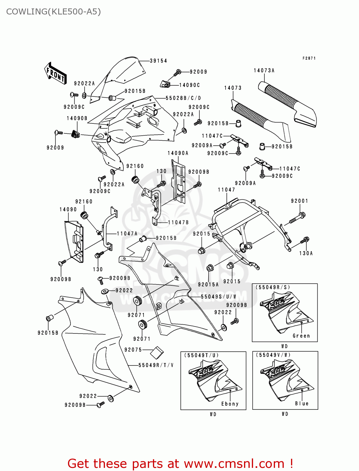 COWLING(KLE500-A5) KLE500A5 1995 EUROPE UK FR NL AR FG GR IT NR SD SP ST