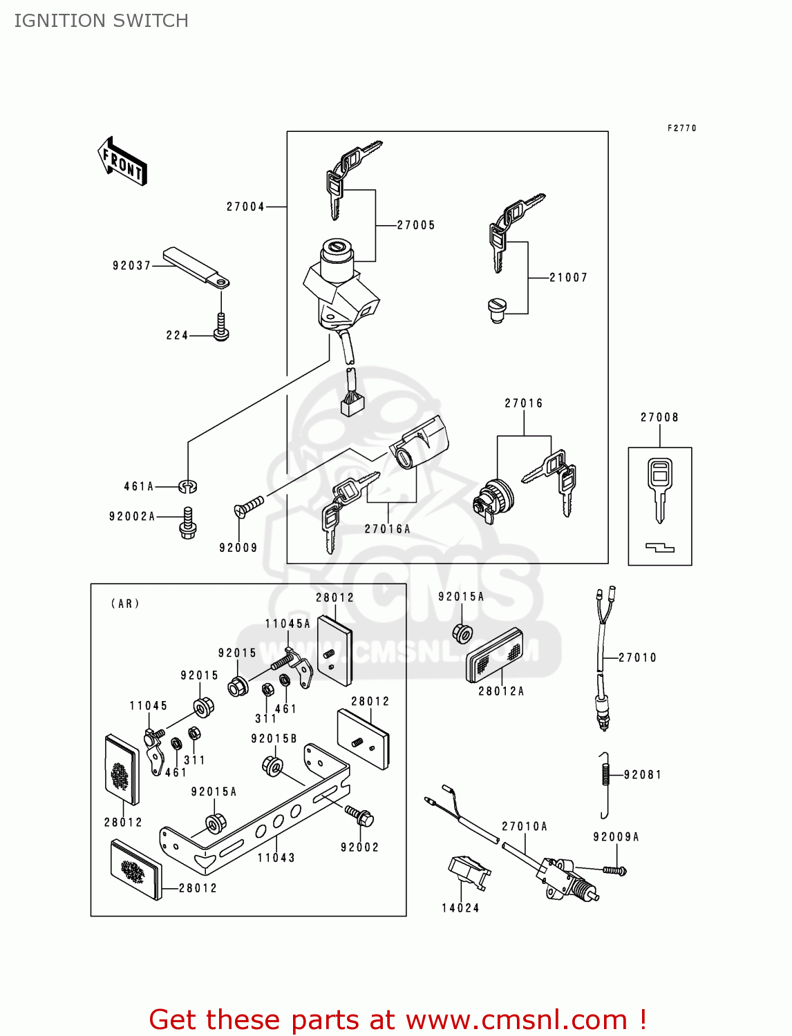 IGNITION SWITCH KLE500A6 1996 EUROPE FR NL AR FG NR SP ST