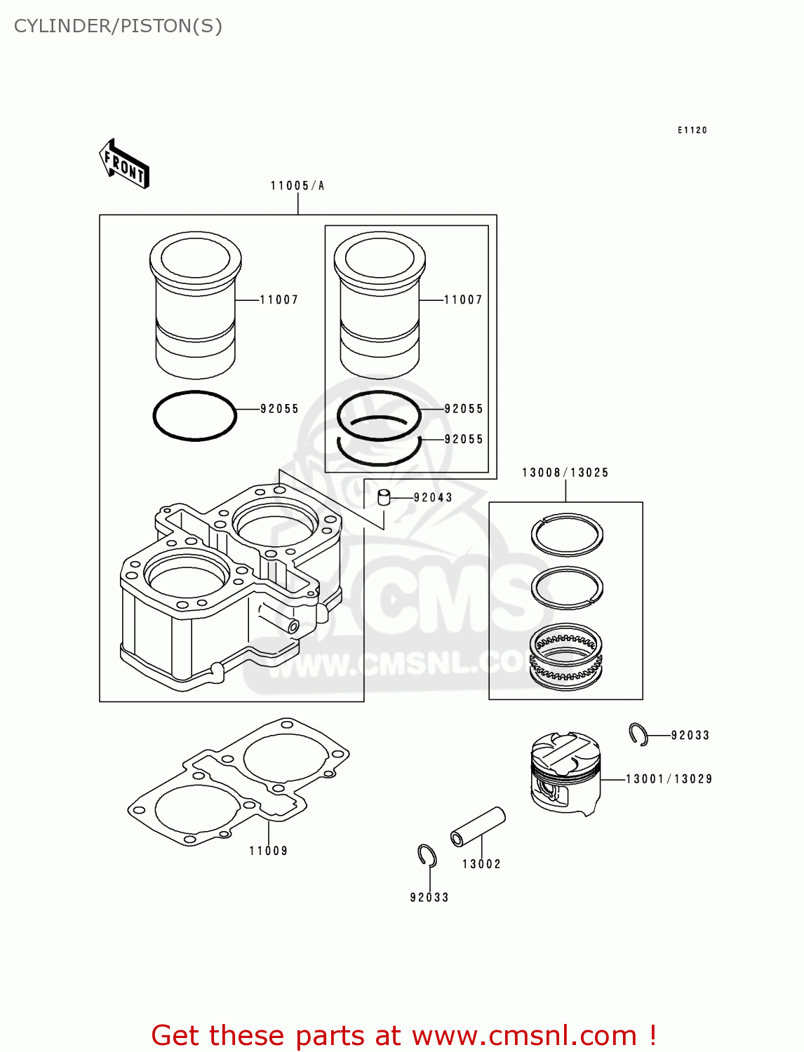 CYLINDER/PISTON(S) KLE500A9 1999 EUROPE UK FR NL AR FG GR IT NR SD SP
