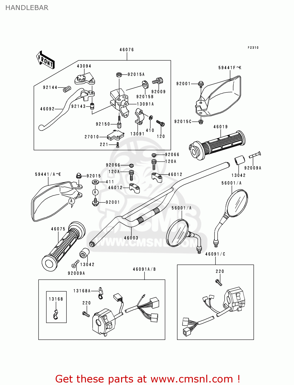 HANDLEBAR KLE500A9 1999 EUROPE UK FR NL AR FG GR IT NR SD SP