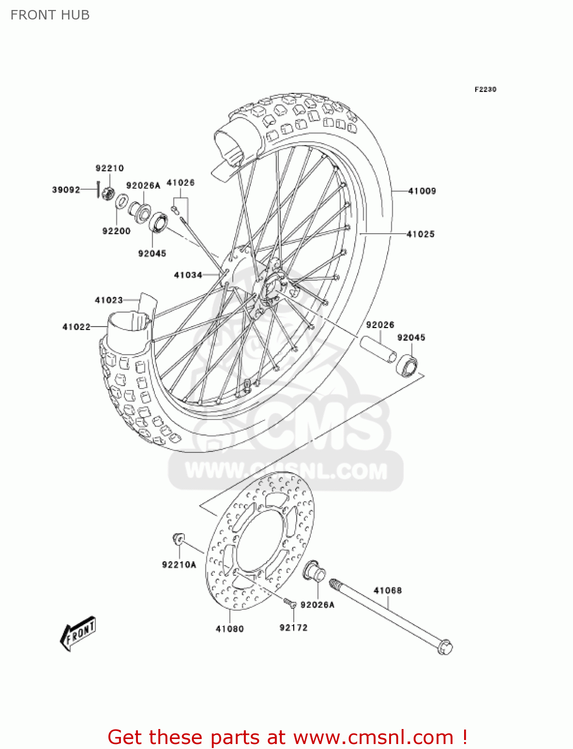 FRONT HUB KLX125B6F KLX125L 2006 USA CANADA