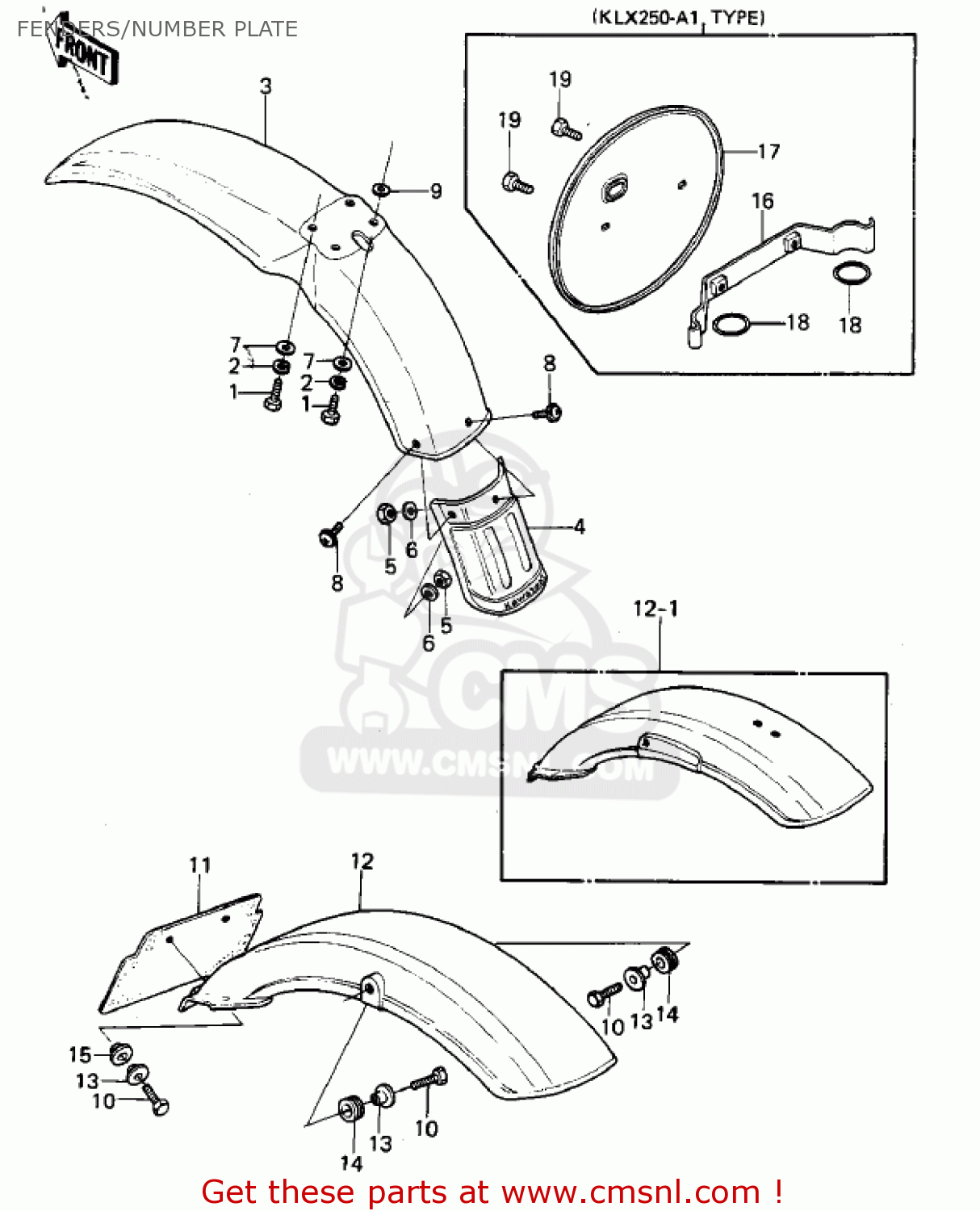 Kawasaki KLX250A1 KLX250 1979 FENDERS/NUMBER PLATE - buy original ...