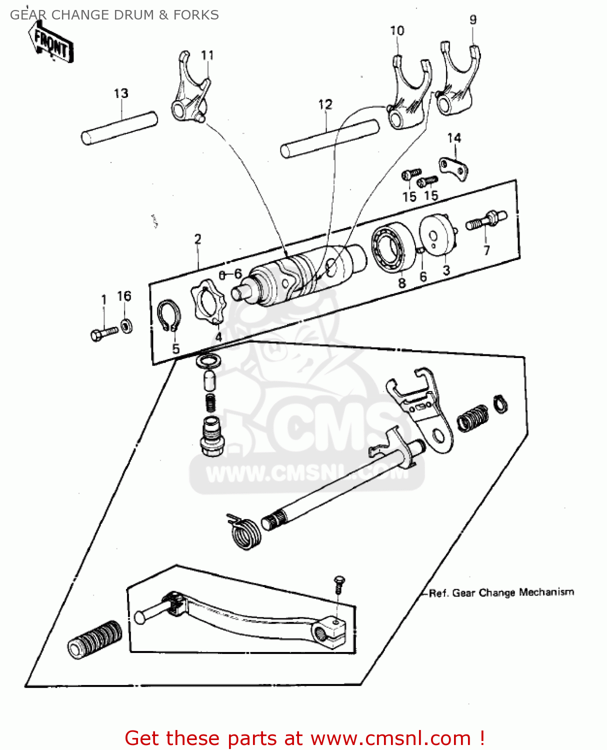 GEAR CHANGE DRUM & FORKS KLX250A1 KLX250 1979