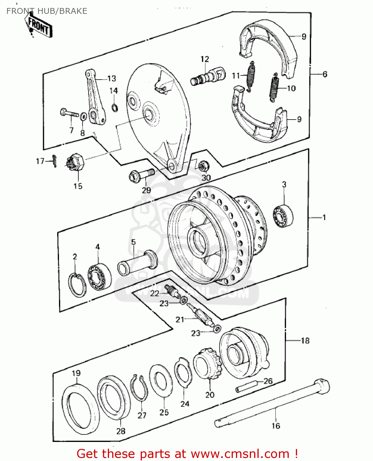 FRONT HUB/BRAKE KLX250A1 KLX250 1979