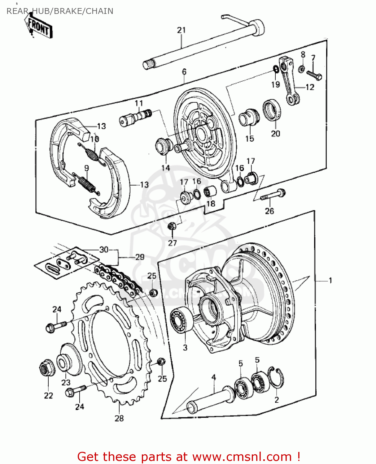 REAR HUB/BRAKE/CHAIN KLX250A1 KLX250 1979