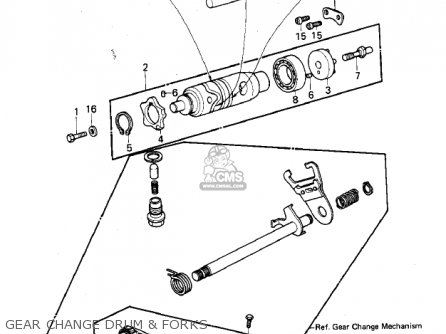 GEAR CHANGE DRUM & FORKS - KLX250A1 KLX250 1979