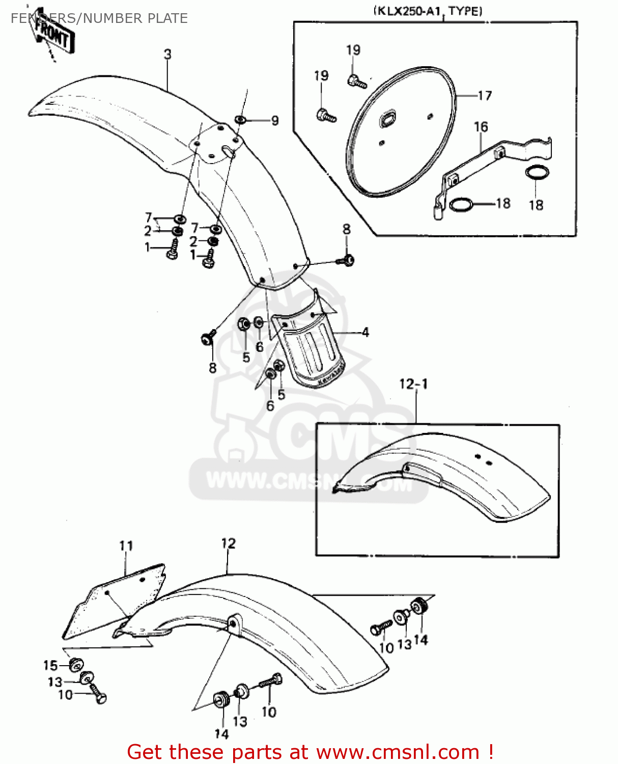 FENDERS/NUMBER PLATE KLX250A2 KLX250 1980