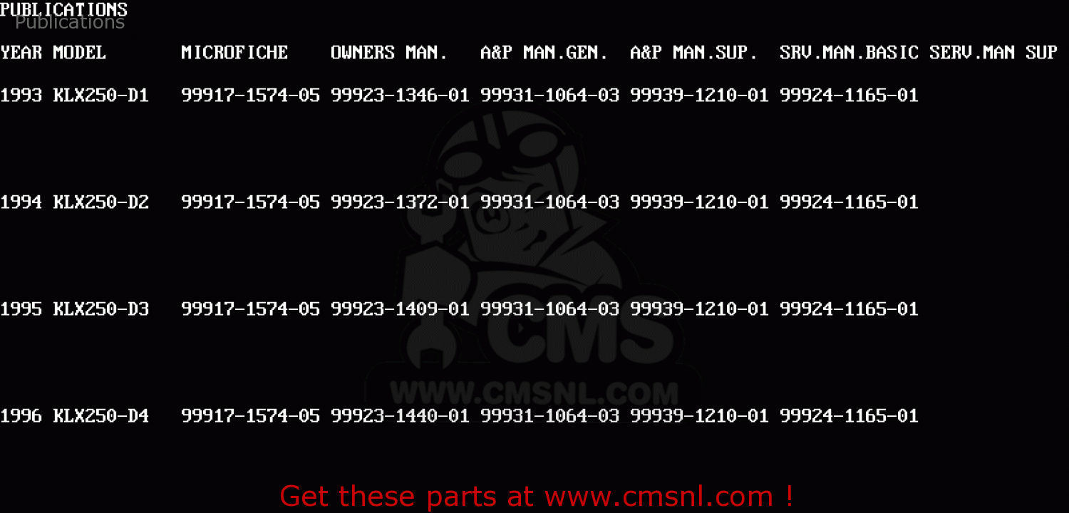 Publications KLX250D1 KLX250R 1993 EUROPE UK