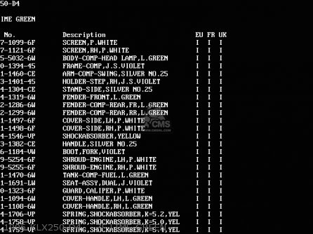 1996 KLX250-D4    7F LIME GREEN - KLX250D1 KLX250R 1993 EUROPE UK