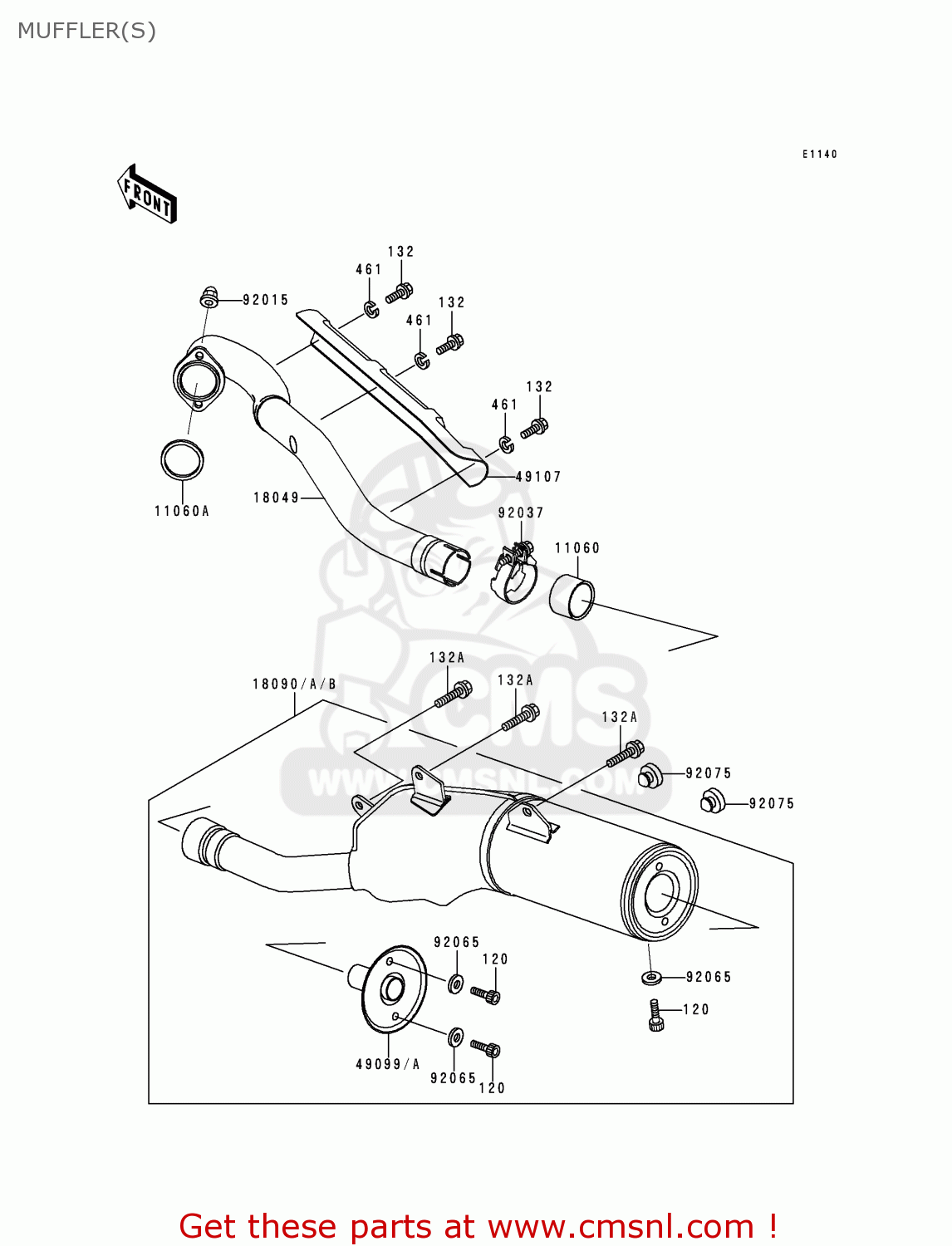 MUFFLER(S) KLX250D3 KLX250R 1995 EUROPE UK FR