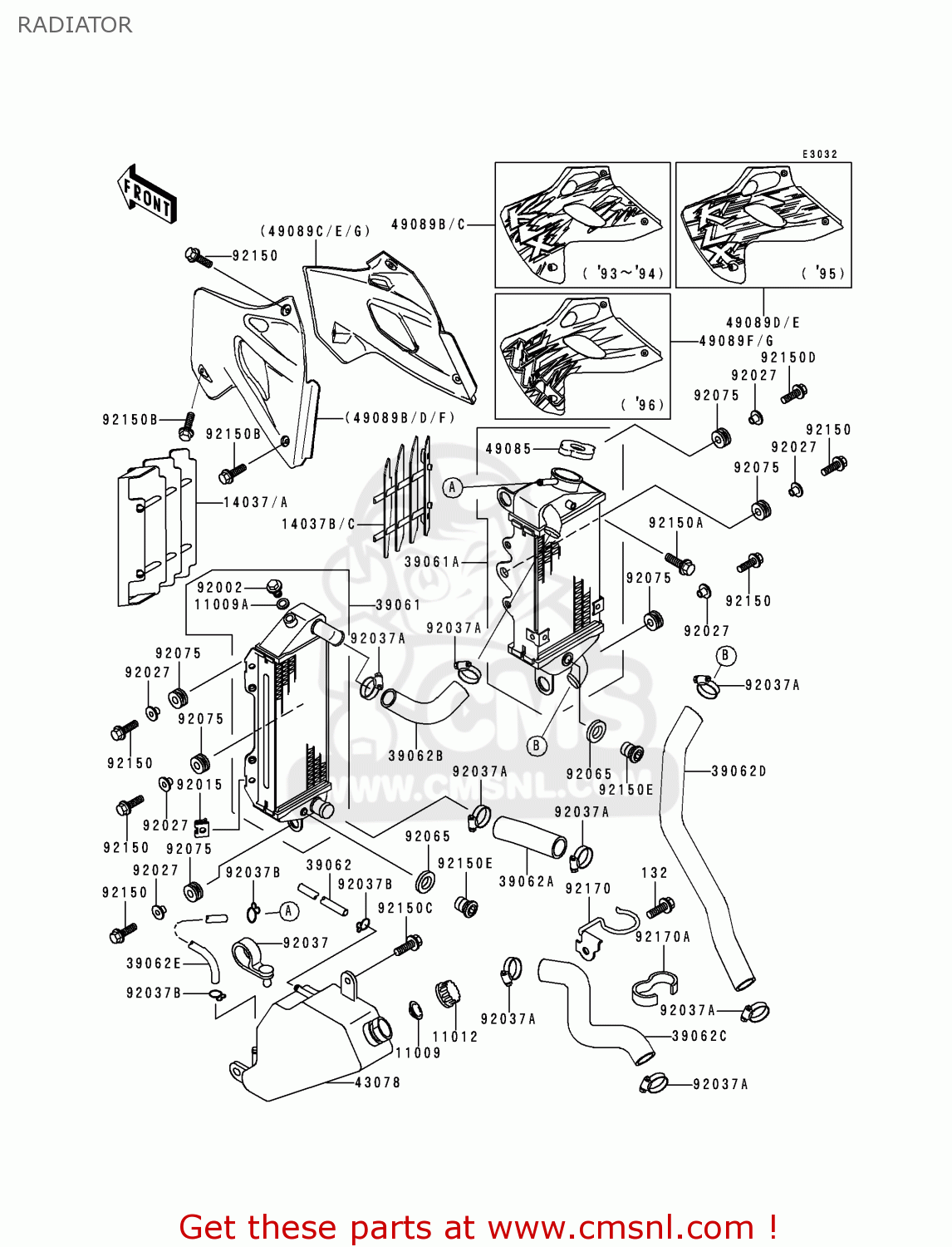 RADIATOR KLX250D3 KLX250R 1995 EUROPE UK FR